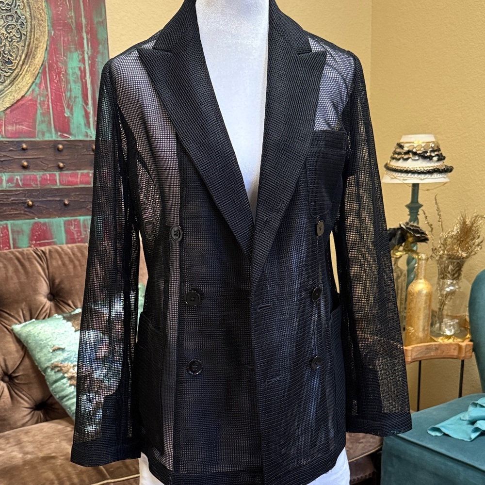 Ralph Lauren Black Sheer Double-Breasted Blazer